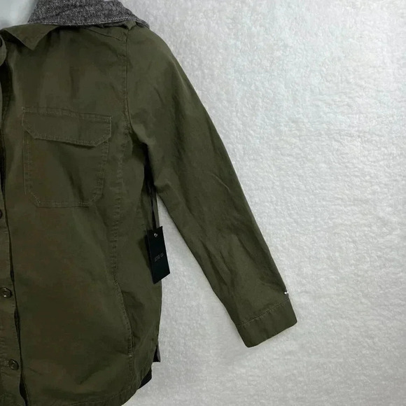 Active USA NWT Lg Hooded Utility Jacket Floral Patch Military Army Green Shacket - Picture 5 of 16
